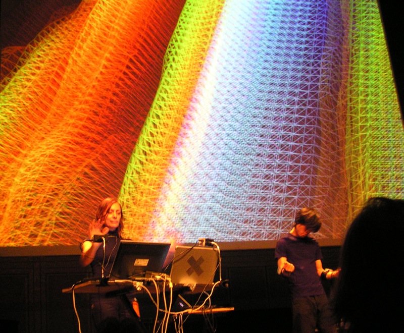 Sensors_Sonics_Sights in performance at IRCAM, Paris, for New Interfaces for Musical Expression (NIME), 2006. © Atau Tanaka, 2006. Used with permission.